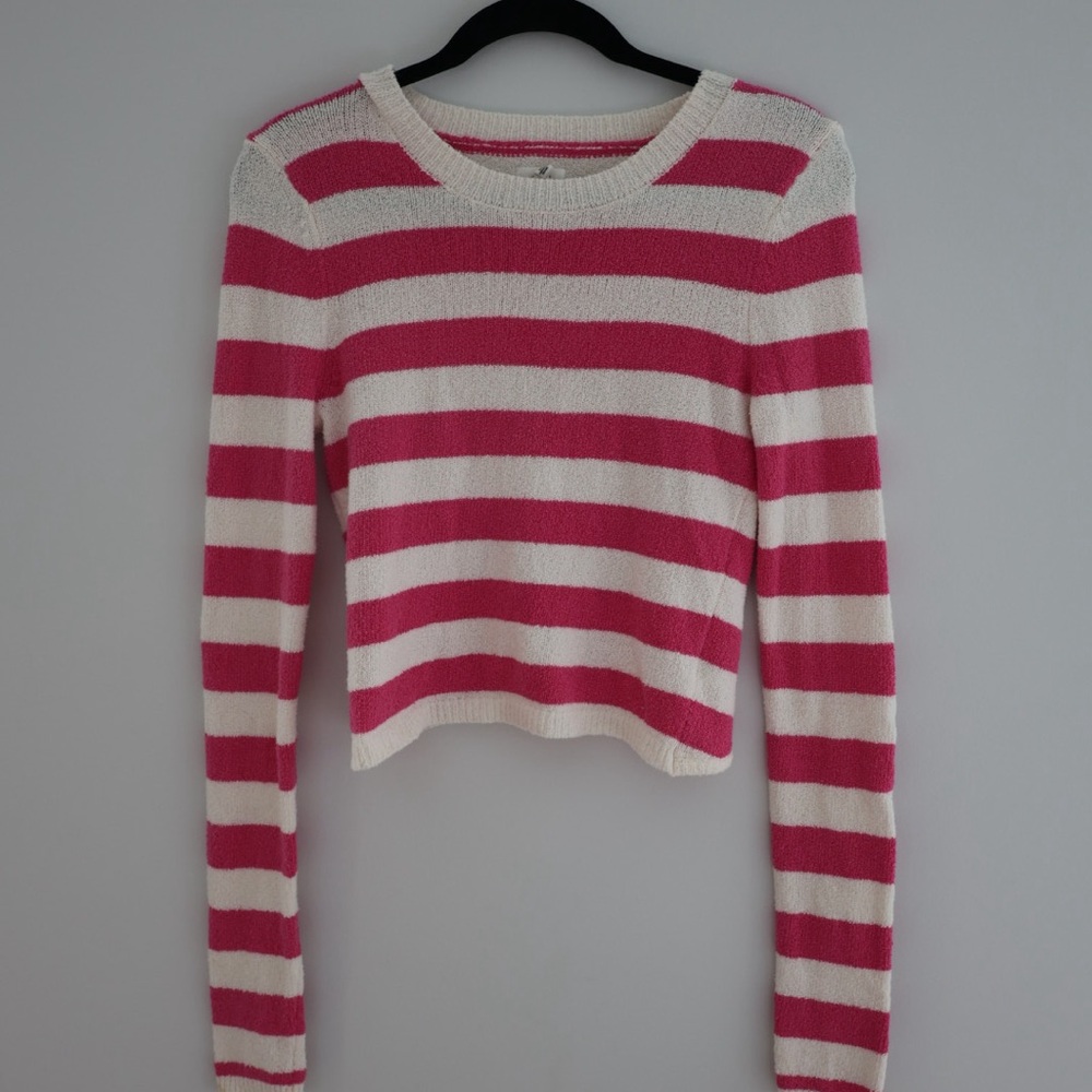 Aerie Bold Pink and Cream Striped Sweater